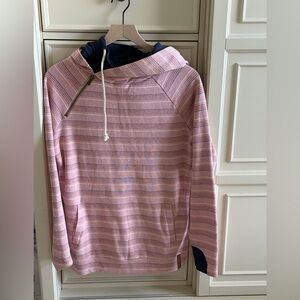 AMPERSAND AVE Pink and Navy Striped Hoodie